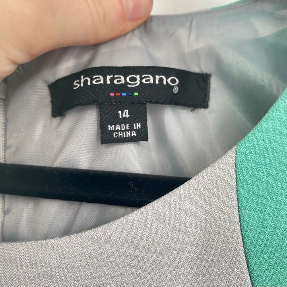 Sharagano Career Sheath Dress Size 14 Colorblock Mint‎ green & Gray plus - Image 2