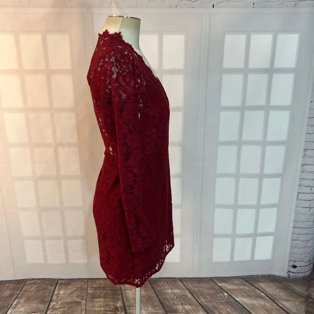 WAYF Say It Out Loud Burgundy Lace Long Sleeve V-Neck Mini Dress Size Small - Image 6