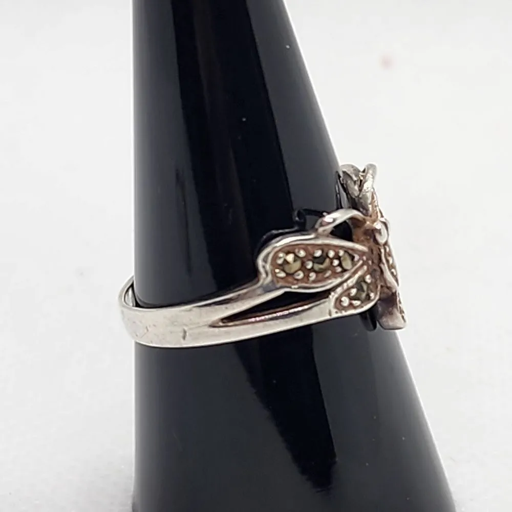 Vintage Sterling Silver & Marcasite Dragonfly Ring (8.75) - Image 3