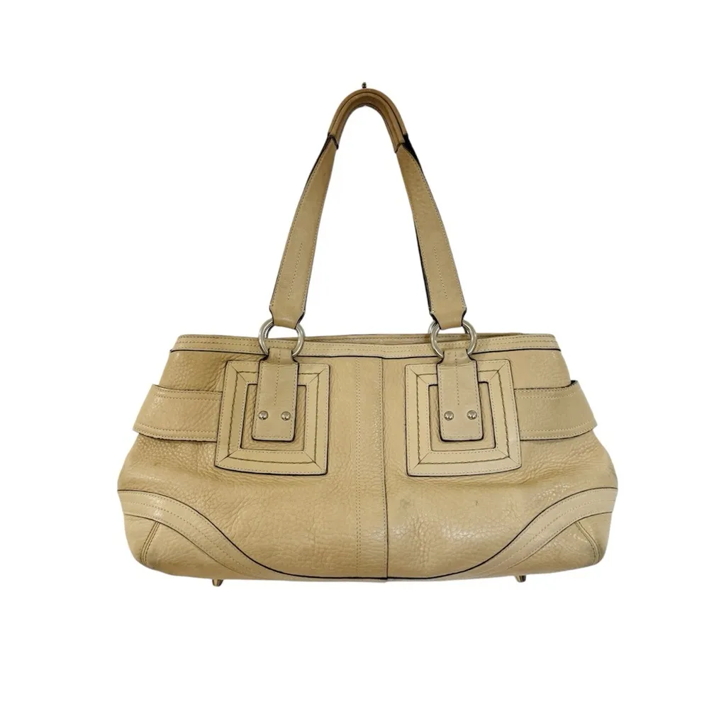 Vintage Coach Leather Shoulder Hand Bag with Side Buckles - Cream Y2K - Image 2