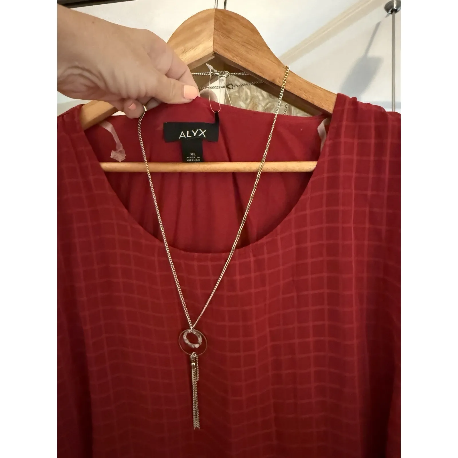 NWT Alyx Women's‎ XLTop Long Sleeve Red Blouse Open Sleeve Pleated Dressy Career Size XL - Image 5