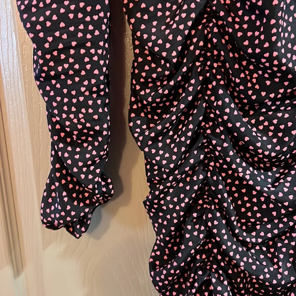 ZARA Black with Pink Hearts long sleeve draped mini dress - Image 10