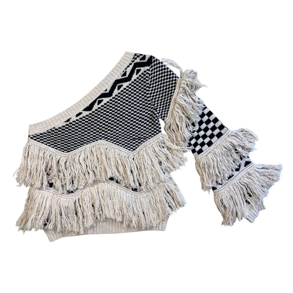 REVOLVE House of Harlow Noa Sweater Bone Fringe Women's Size Small Wool Knit NEW - Image 3