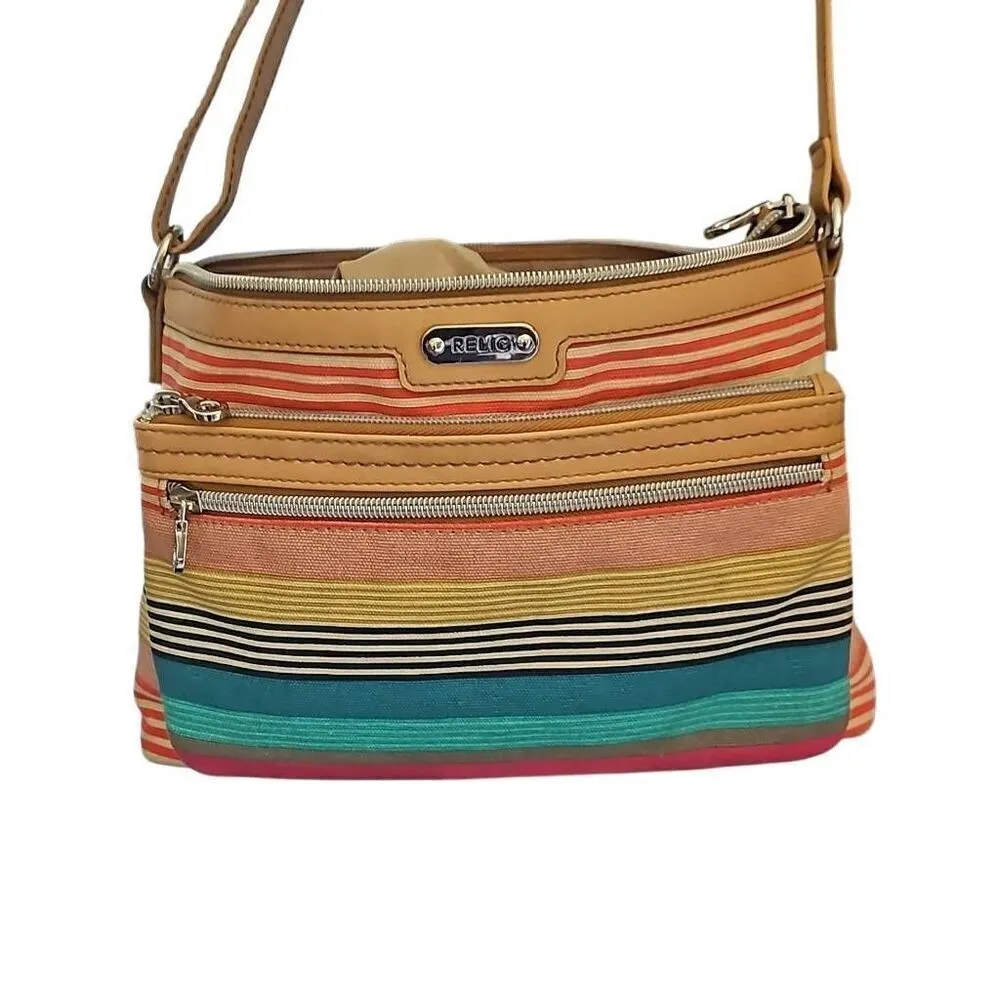 Relic Crossbody Purse. Shoulder Bag. Colorful Striped Design. - Image 8