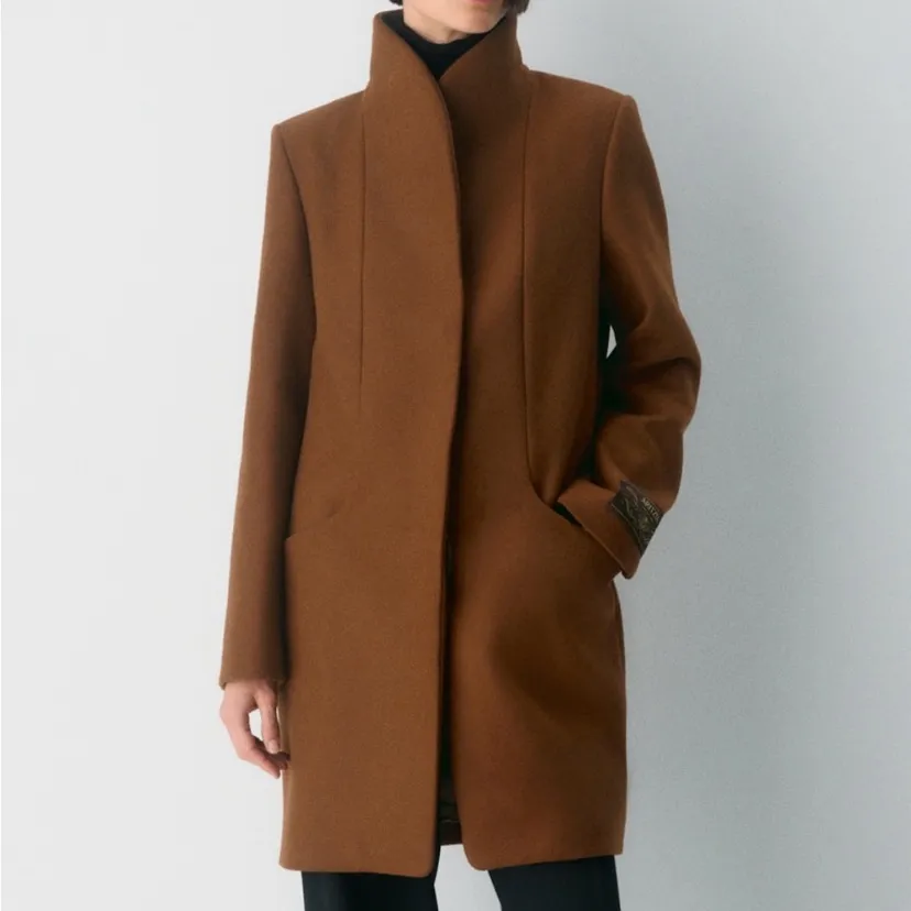 Aritzia Wilfred Cocoon Coat Cigar Brown Tan Women’s XS Cashmere Wool Peacoat - Image 3