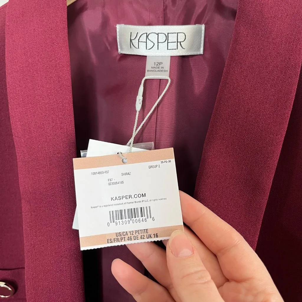 Kasper Womens Petite Burgundy Red Open Front Shawl Collar Blazer Size 12P - Image 3