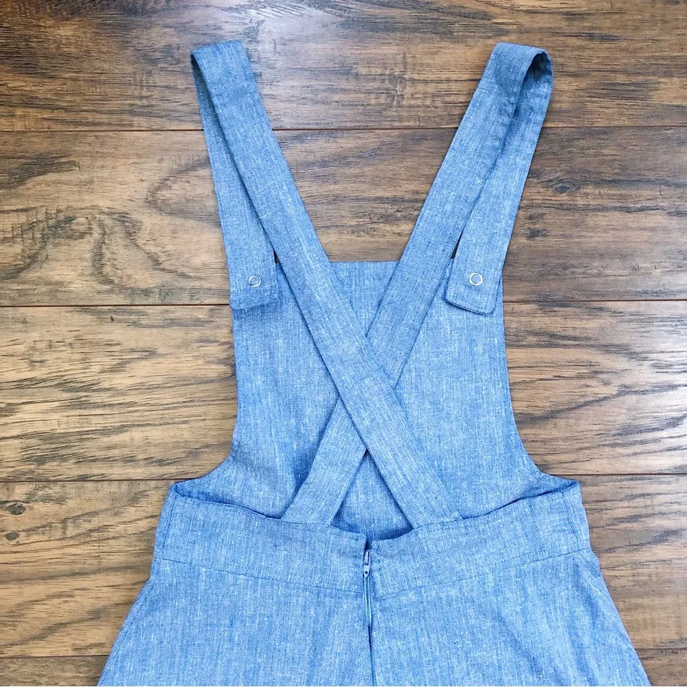 vintage • 1970s chambray jumper dress pinafore embroidered denim paisley western Size XS - Image 13