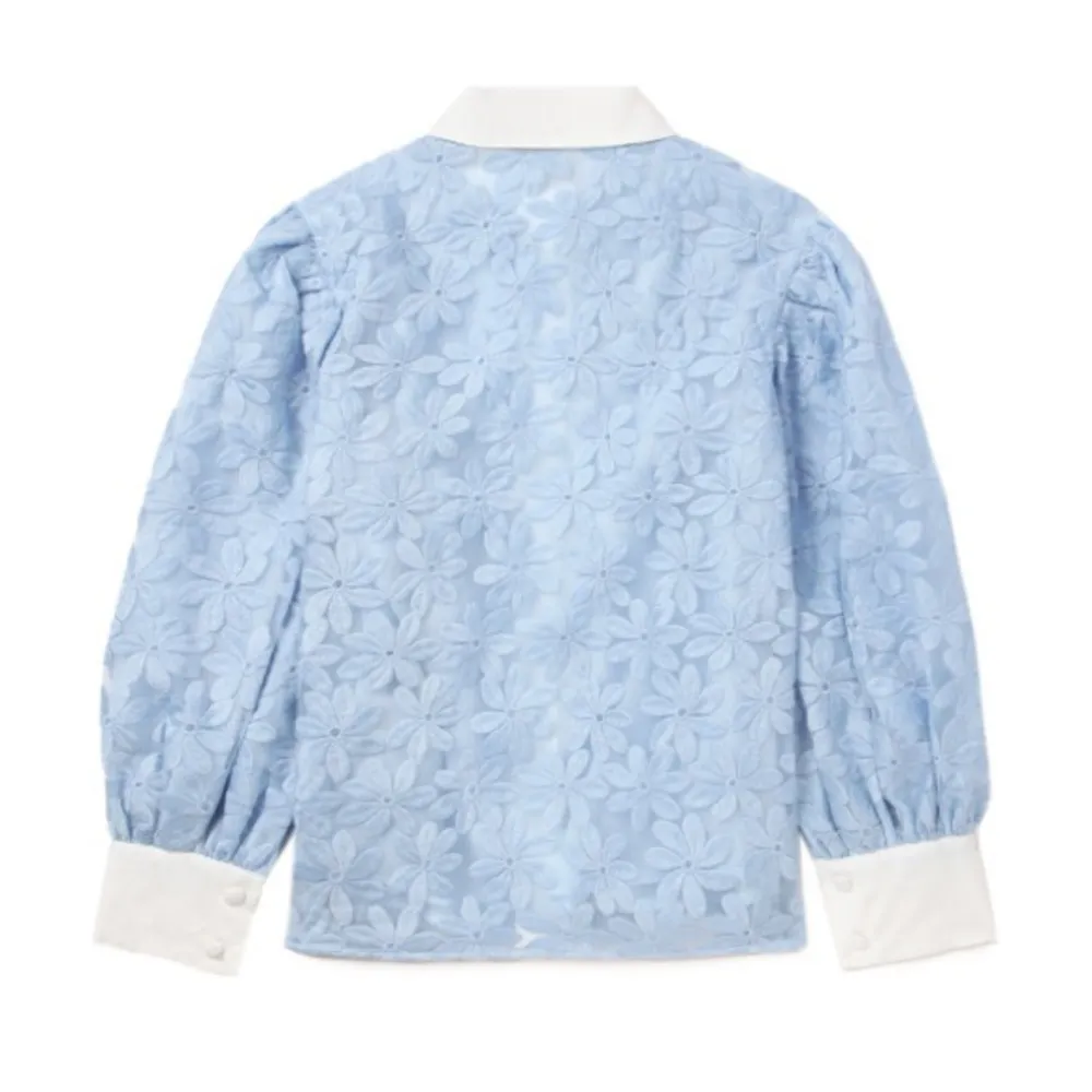 NWT Sister Jane Placid Blue Sky Lily Embroidered Floral Lace Blouse White Collar Size XS - Image 5