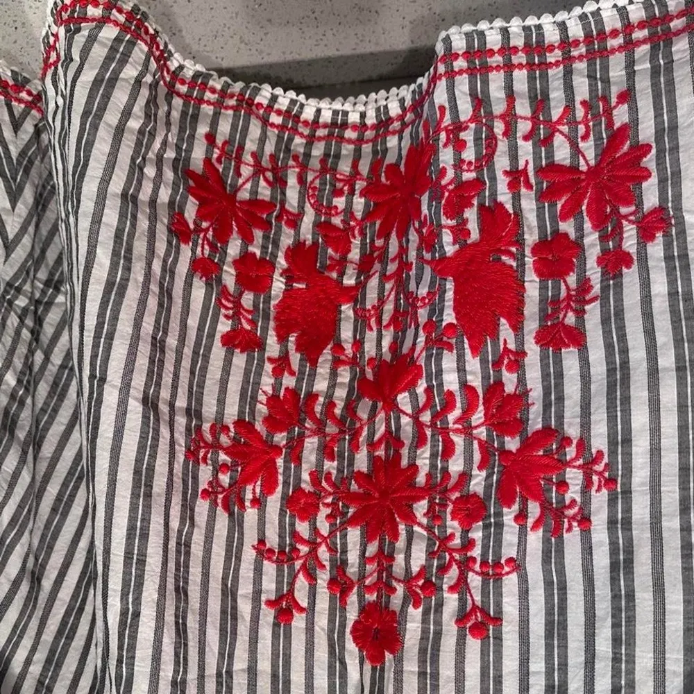 Kate Spade Broome‎ Street Gray White Striped Embroidered Babydoll Dress Size XS - Image 5