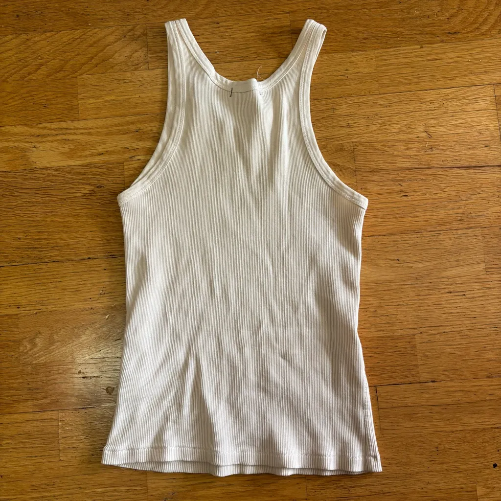 AMO Neutral Ribbed Tank Preppy Boho Quiet Luxury Coastal Western Festival Top S White - Image 6