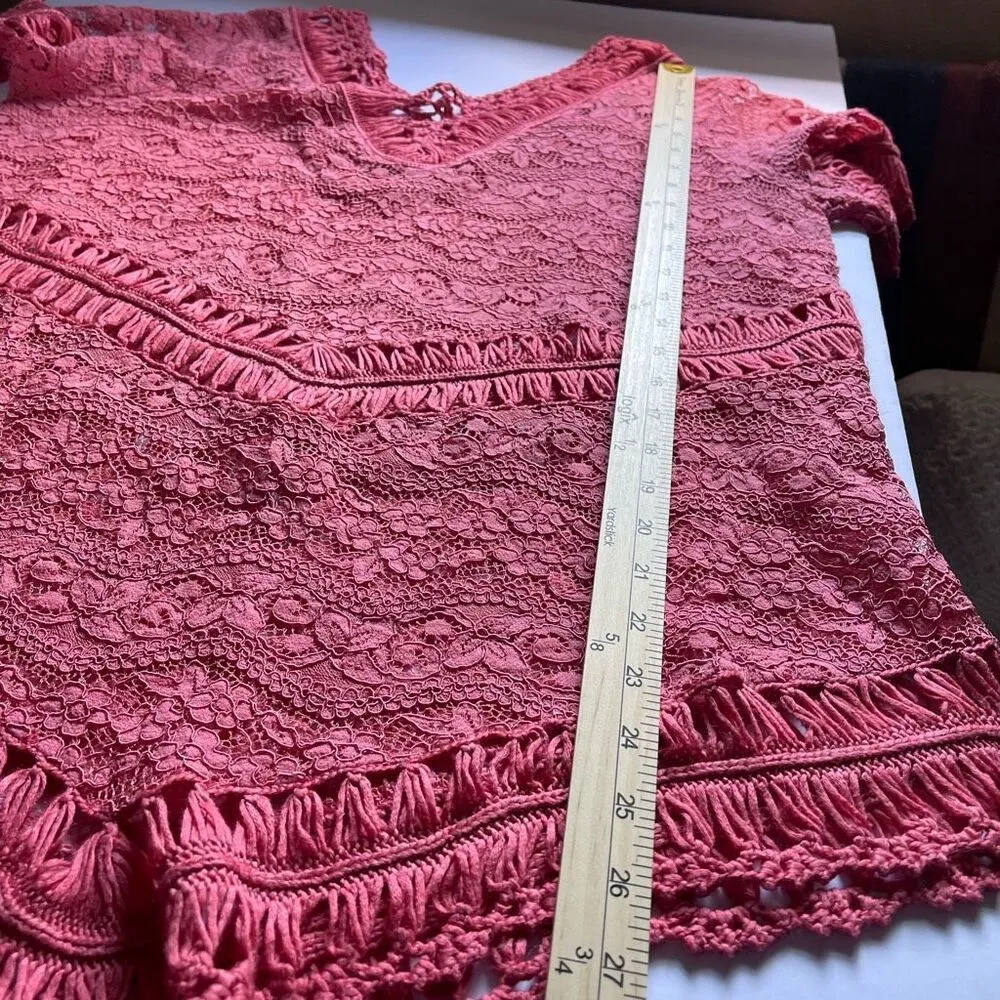 Roman’s size L crocheted coastal beach boho festival tunic travel cruise Orange Size L - Image 5