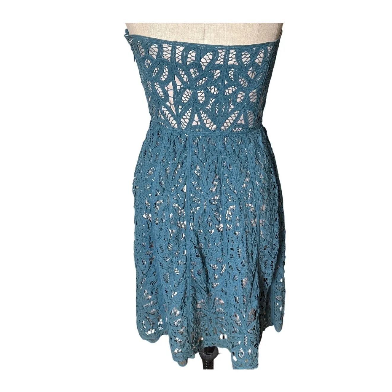 Vintage y2k Betsey Johnson Strapless Lace Dress in Blue Size Small - Image 3