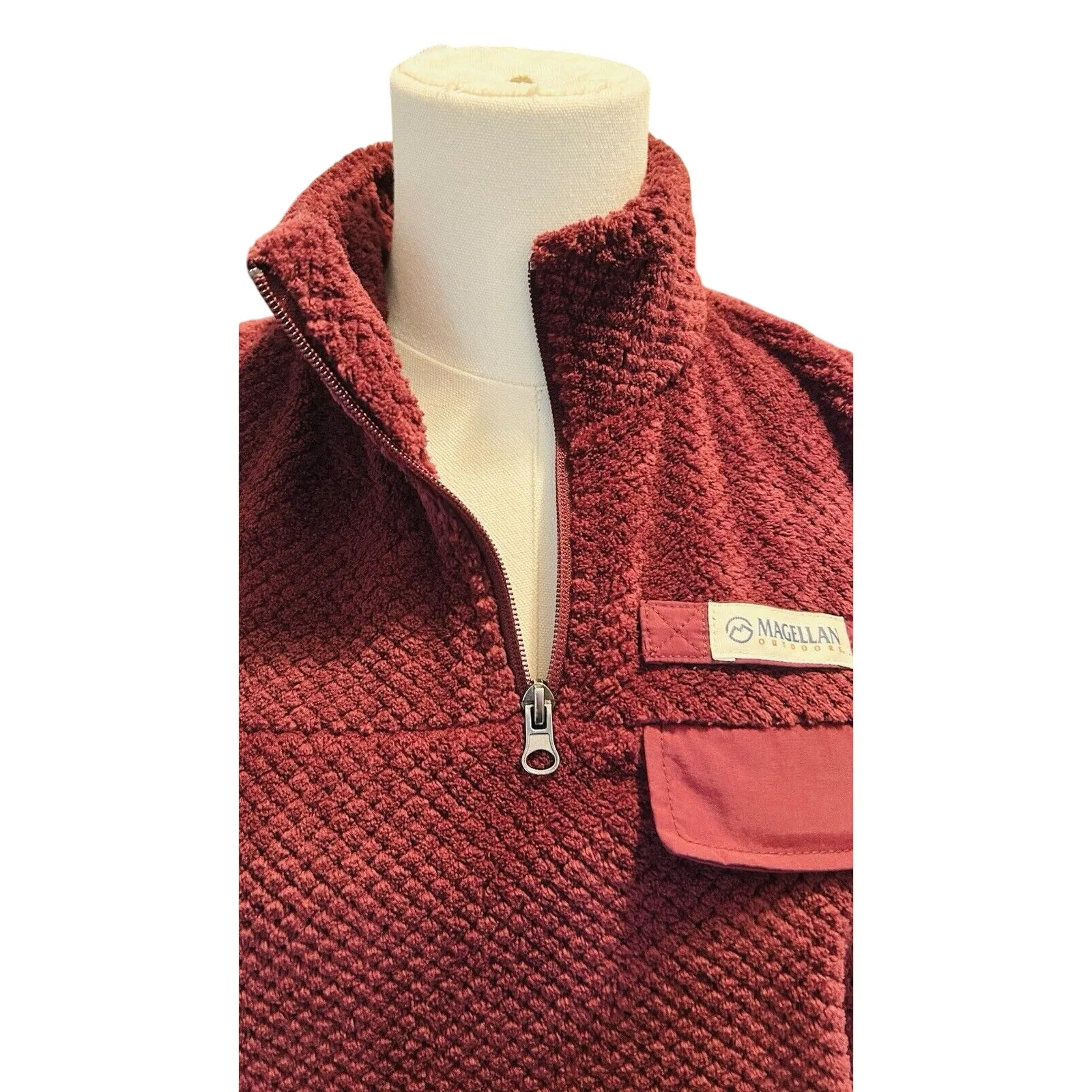 Magellan Outdoors Classic Fit Womens Med Sweater Waffle Fleece Burgundy Soft - Image 2