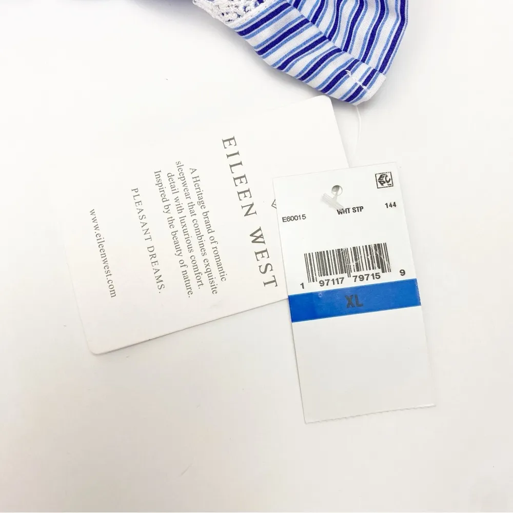 Eileen West Lace Trim Caftan Nightgown Swim Cover Poolside Beach Nautical Stripe Blue Size XL - Image 12