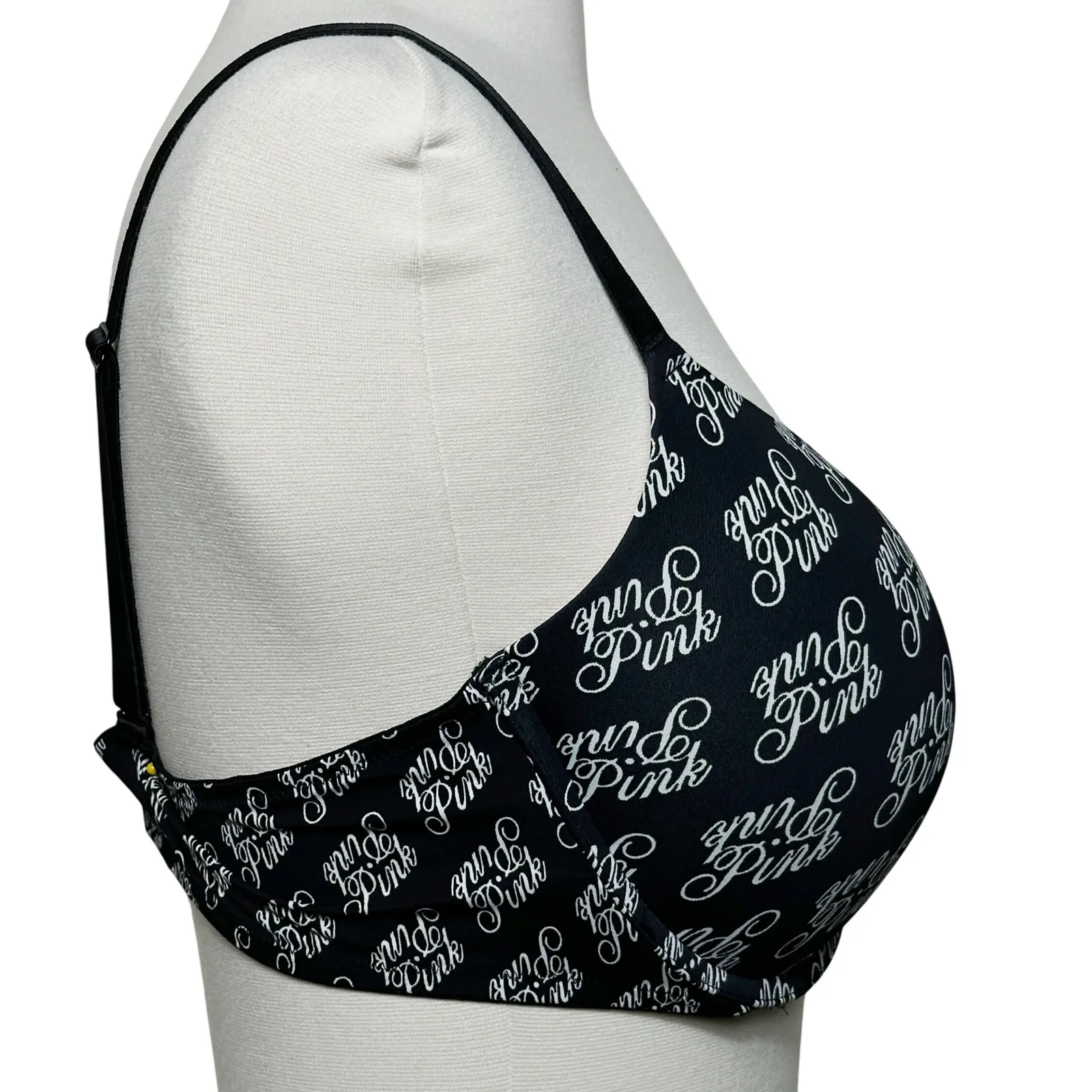 Victoria's Secret PINK Wear Everywhere Push Up Bra 38C Black White Logo Print Size undefined - Image 3