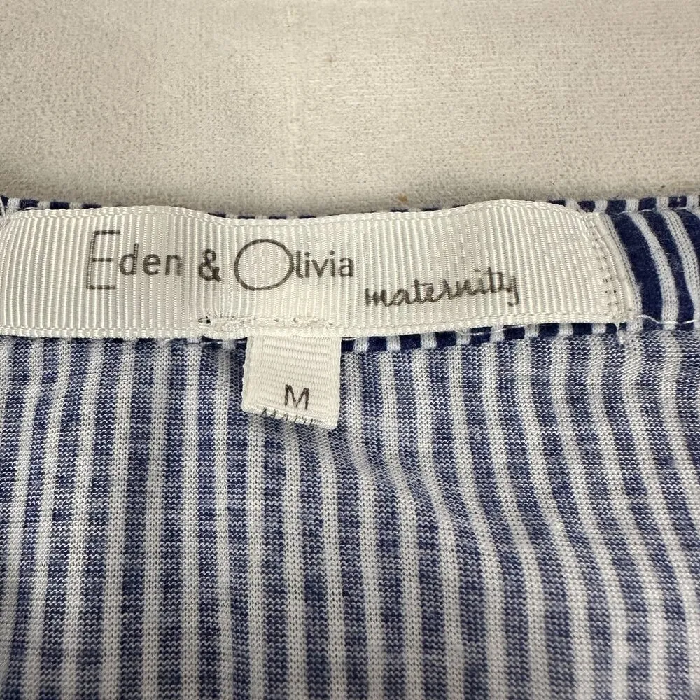 Eden & Olivia Maternity Top Blouse Medium Blue & White Stripe 3/4 Sleeve - Image 3
