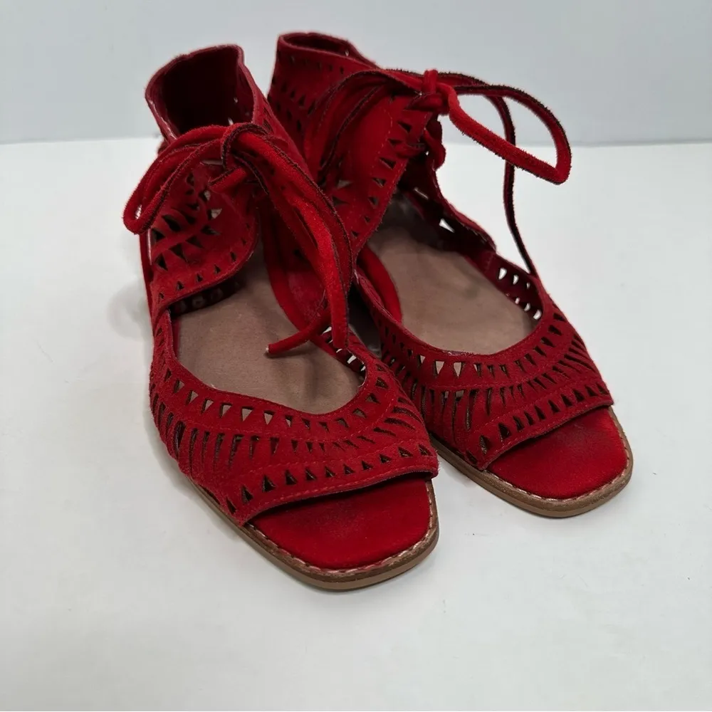 Jeffrey Campbell Red Rodillo Suede Peep Toe Wedges Size 7.5 - Image 2