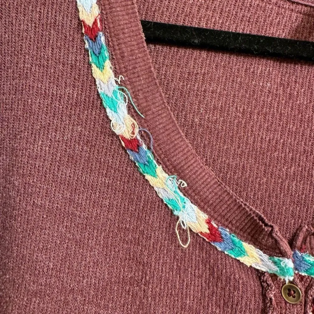 Free People Rainbow Thermal Wine Maroon Long Sleeve Boho Small - Image 4