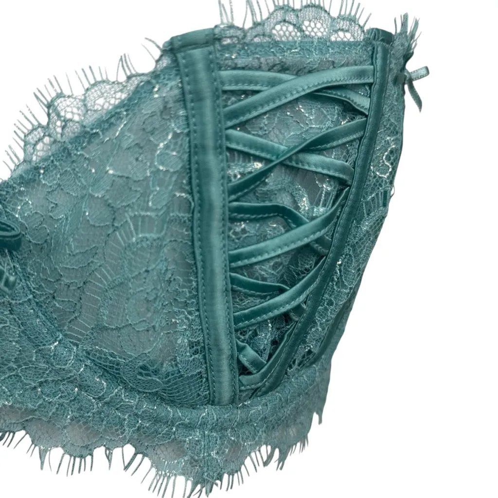 Victoria's Secret Dream Angels Wicked Seaglass Green Lace Push Up Bra 32D - Image 3