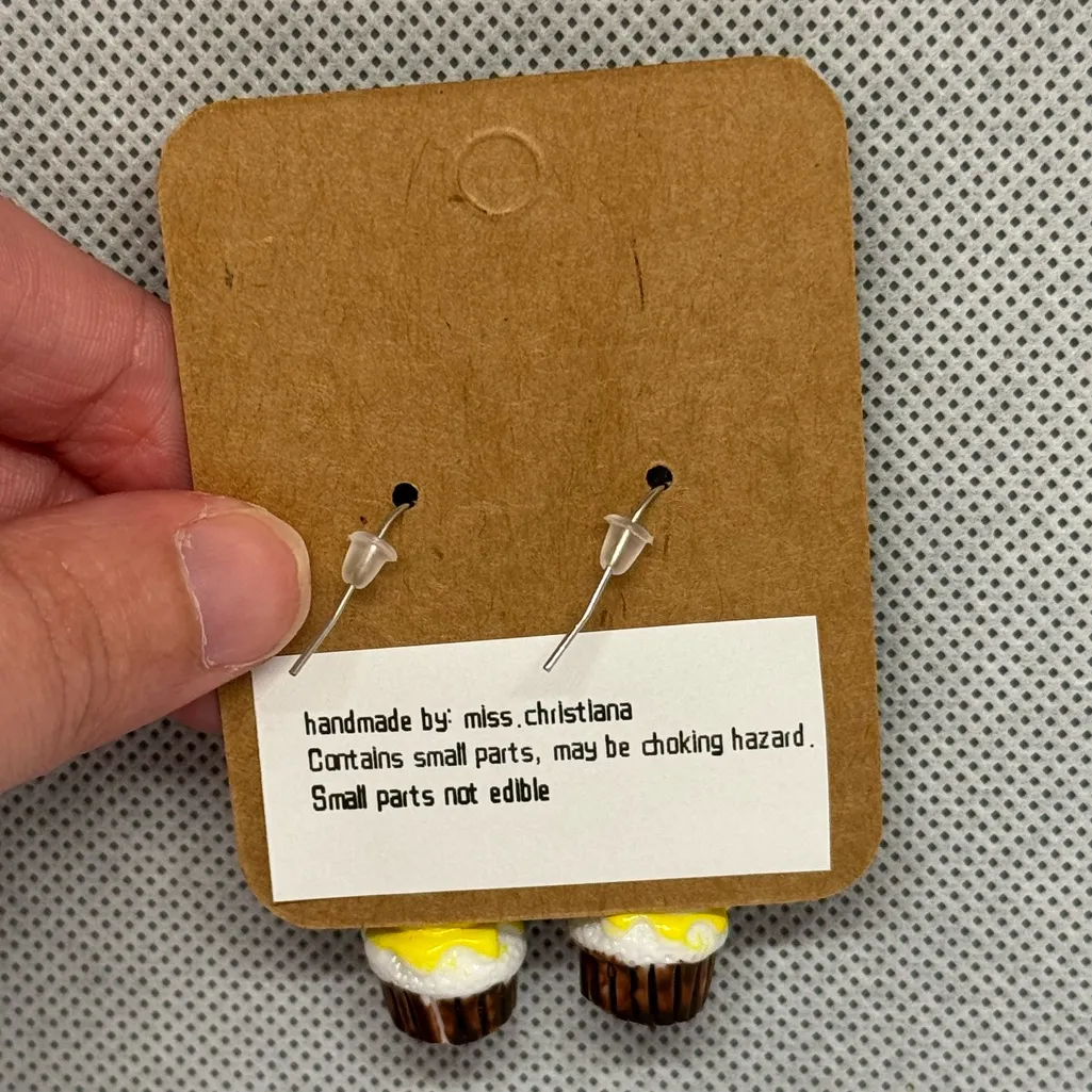 Handmade Cupcake Earrings Brown - Image 2
