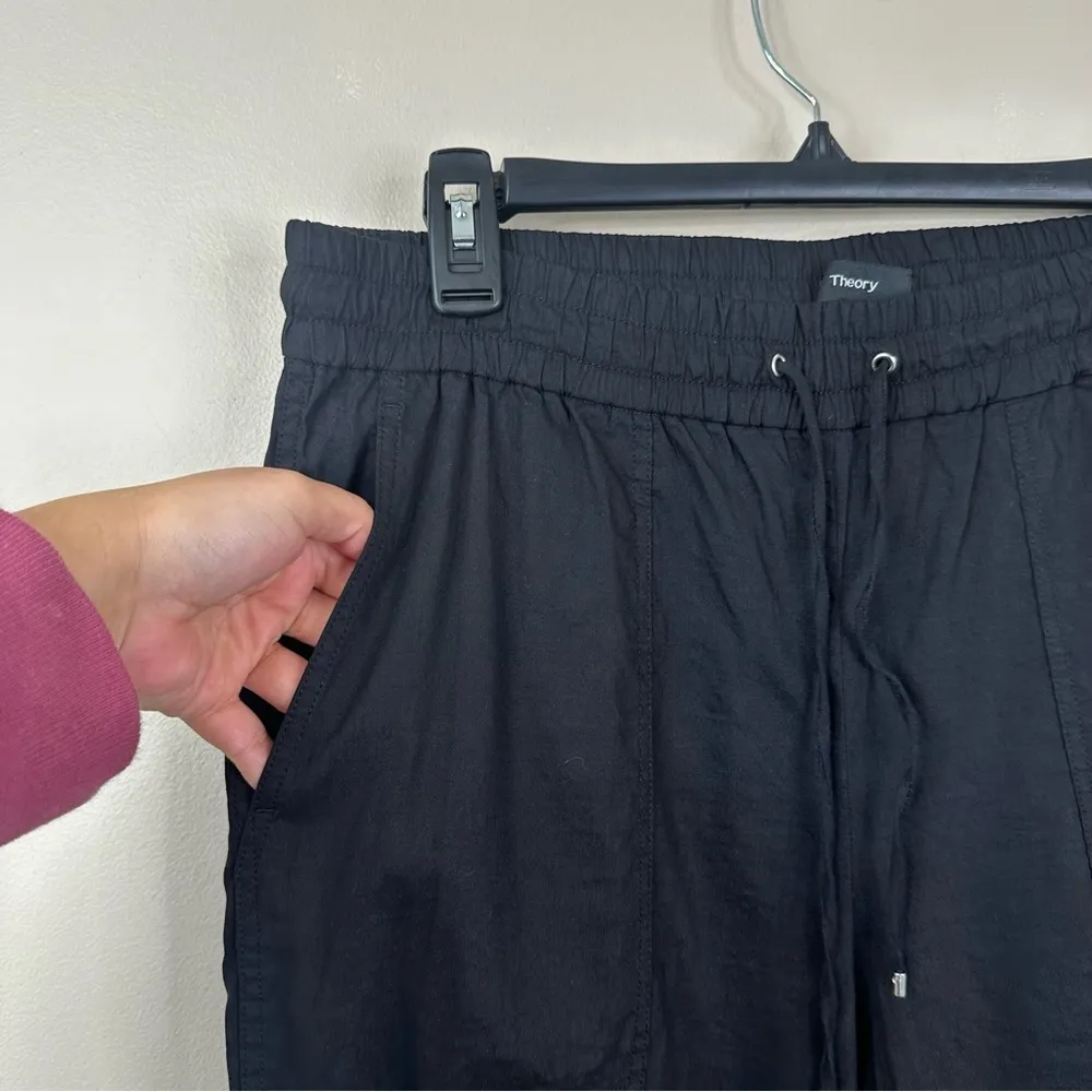 Theory Cortland Joggers Womens 12 Black Linen Casual Minimalist Pull On Pants - Image 5