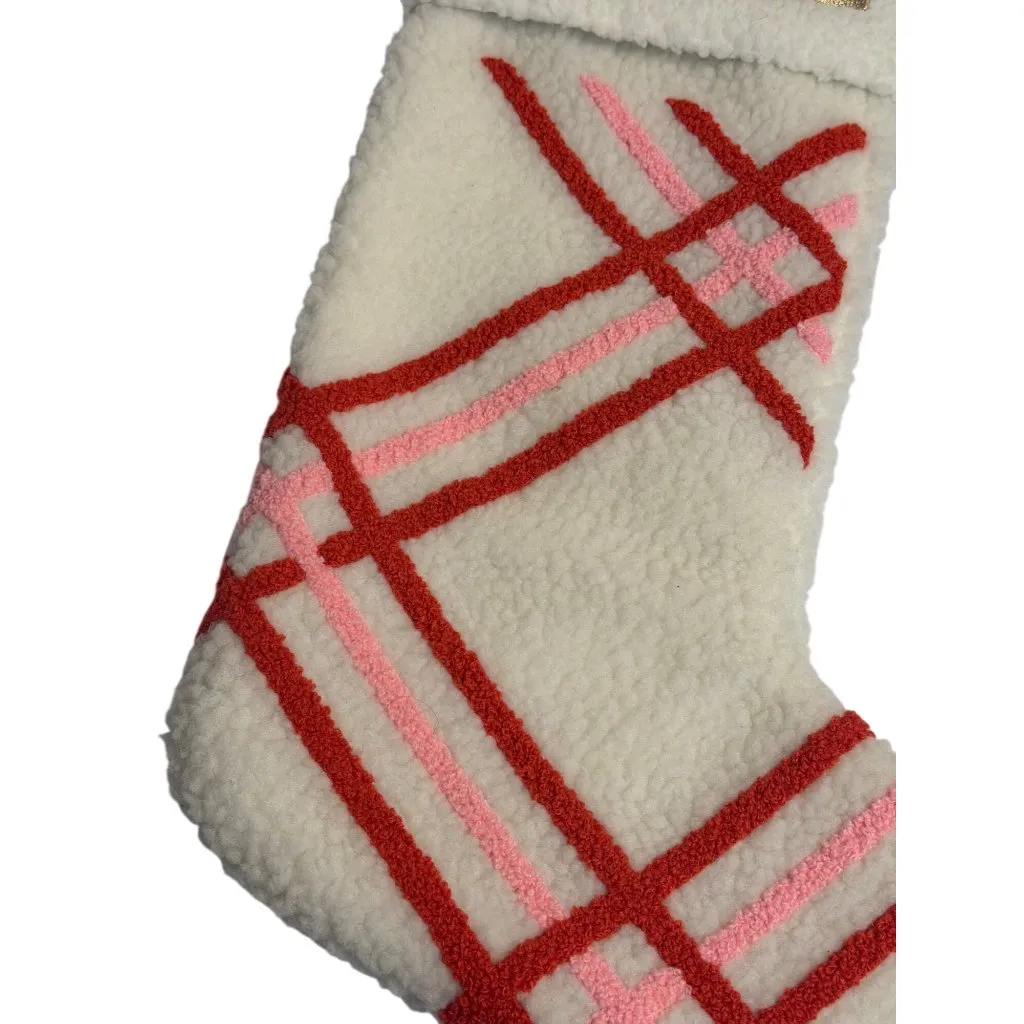 Victoria's Secret PINK Holiday Stocking White Red Pink Striped Gold Logo Bootie - Image 3