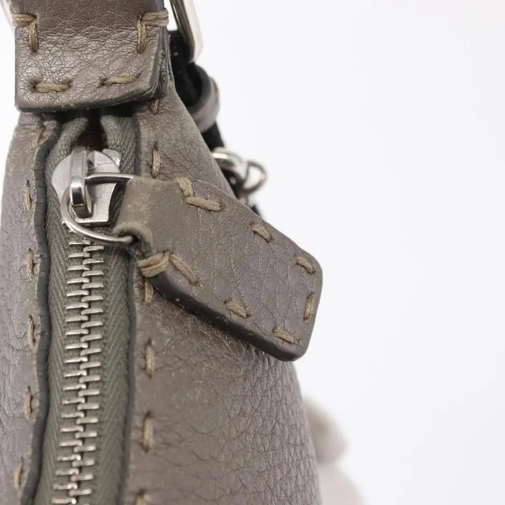 Celeria Shoulder Bag Leather Silver Authentic - Image 7