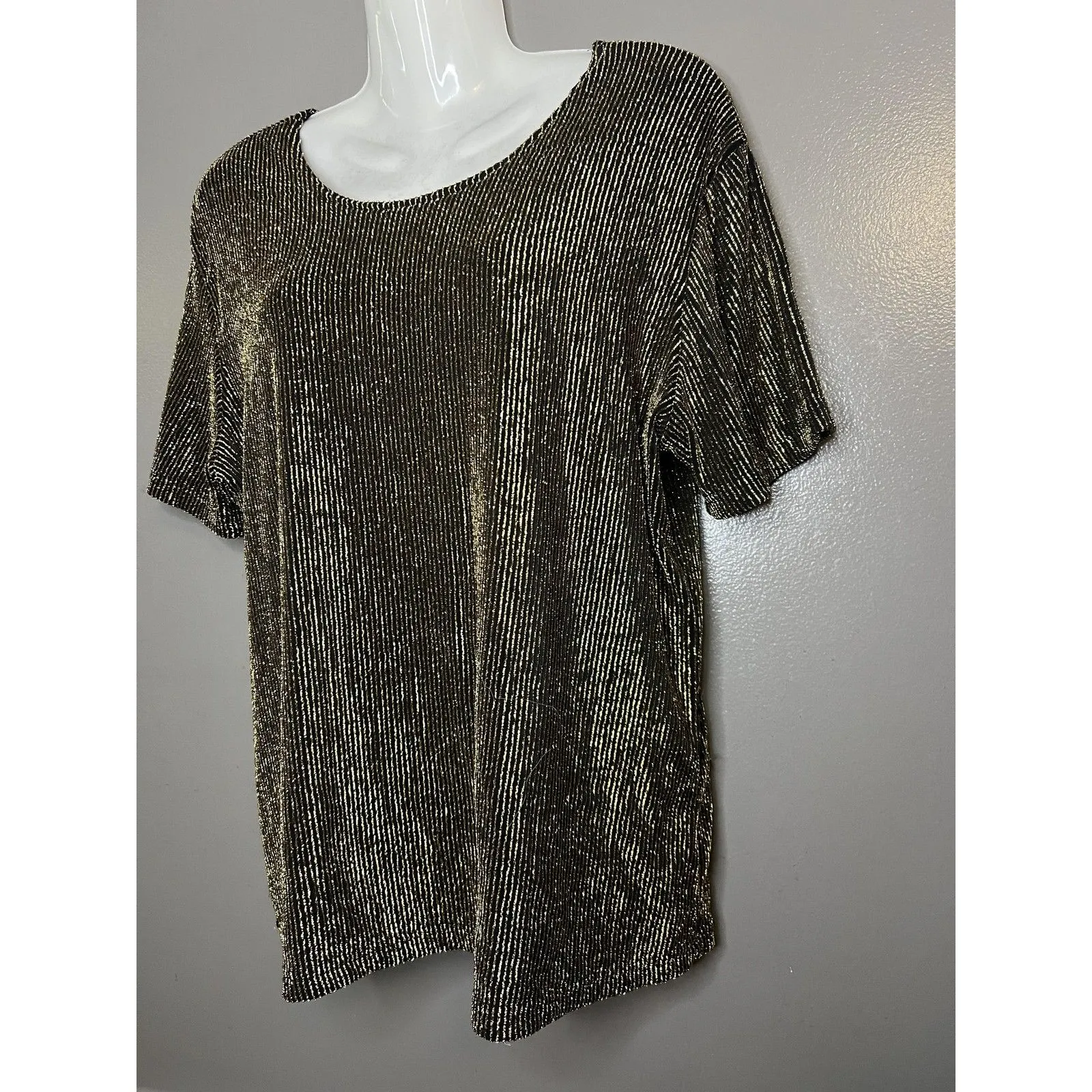 Impressions Millennium Edition Shirt Womens XL Black Gold Metallic Pleated Party - Image 5