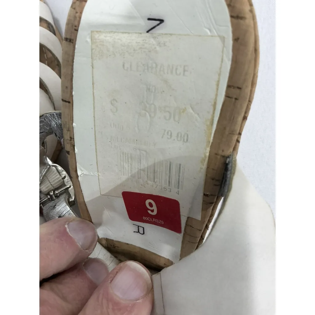 Womans Marc Fisher Strappy Open Toe Sling Back Wedge Heel Sandals White 9 - Image 7