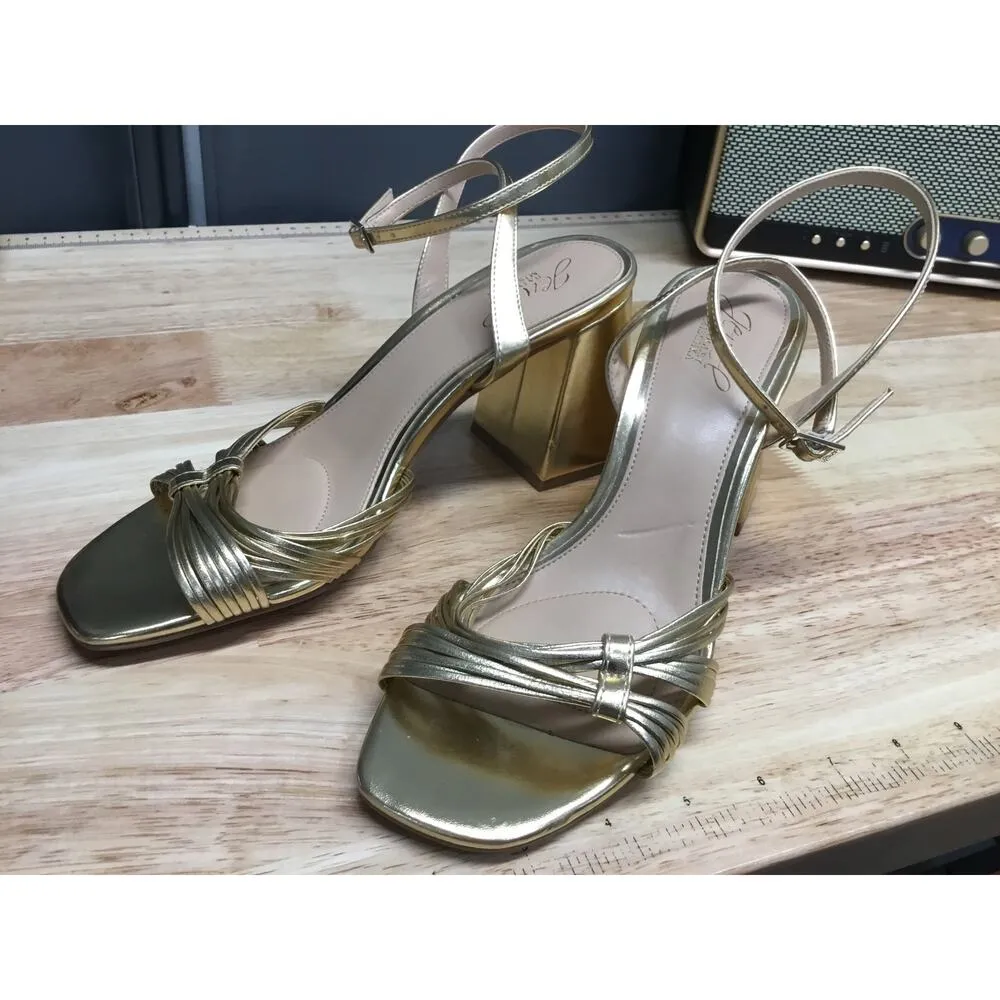 Jewel Badgley Mischka Michelle Women's 8.5 Gold Ankle Strap Block Heel Sandals - Image 4