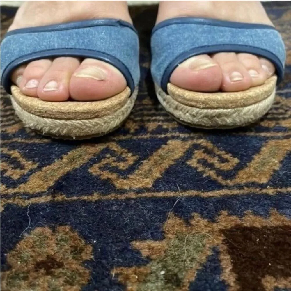 UGG Blue open Toe Woven Wedge Lace Up Espadrille Sandal Shoes - Image 3