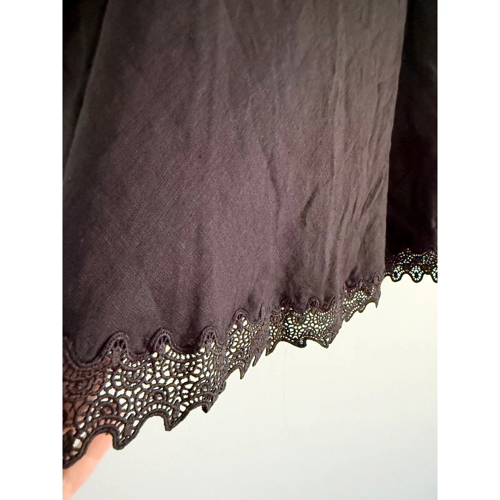 J.Crew | NWT Gwen lace-trim slip skirt in linen in Black | Sz L - Image 4