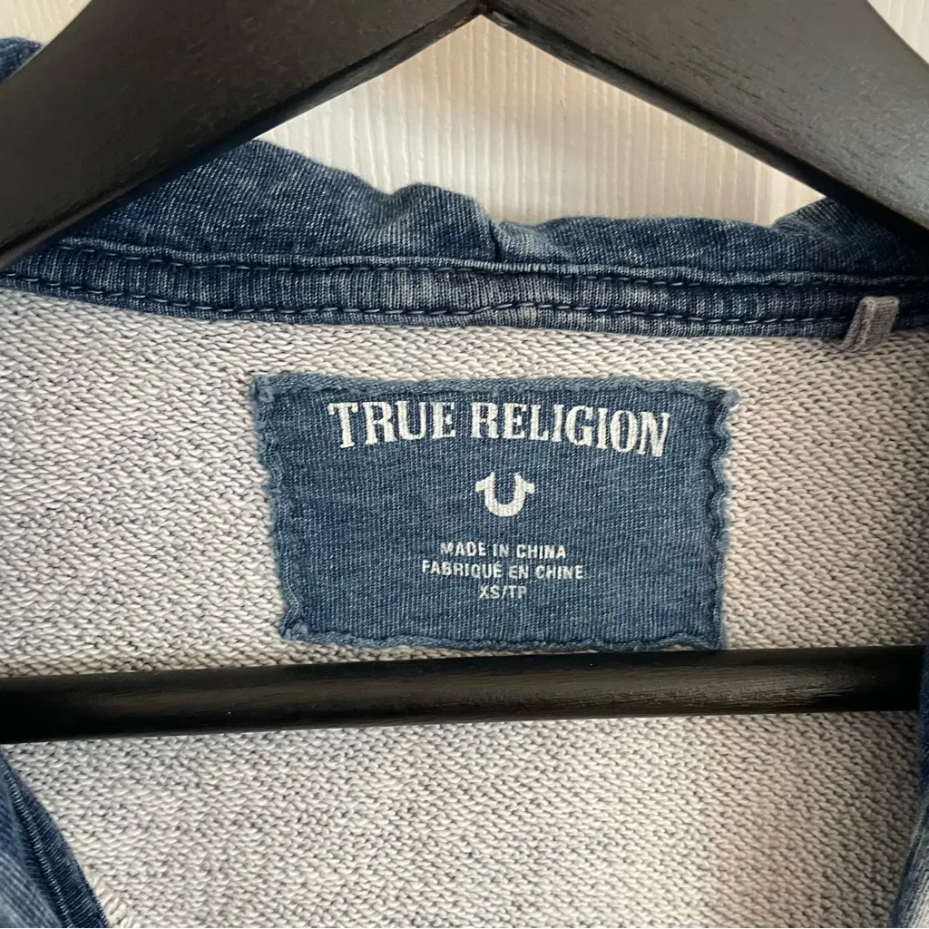 True Religion Distressed Denim Blue Jacket Size XS - Image 2