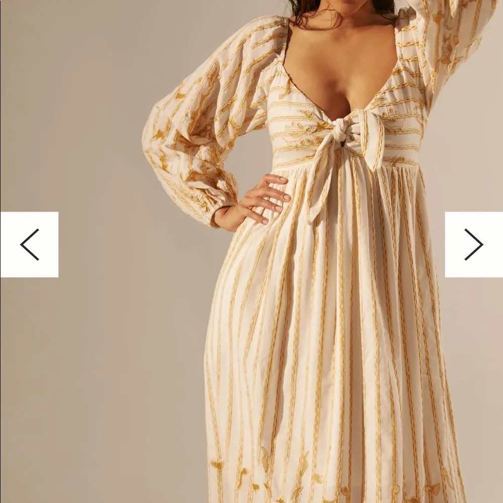 Anthropologie Yellow Gold White Boho Embroidered Sweetheart Maxi Dress XXS NWT - Image 4