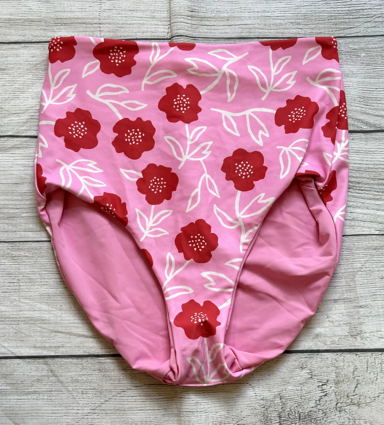 Lime Ricki Pink Floral High Rise Reversible Bikini Swim Bottoms Medium - Image 1