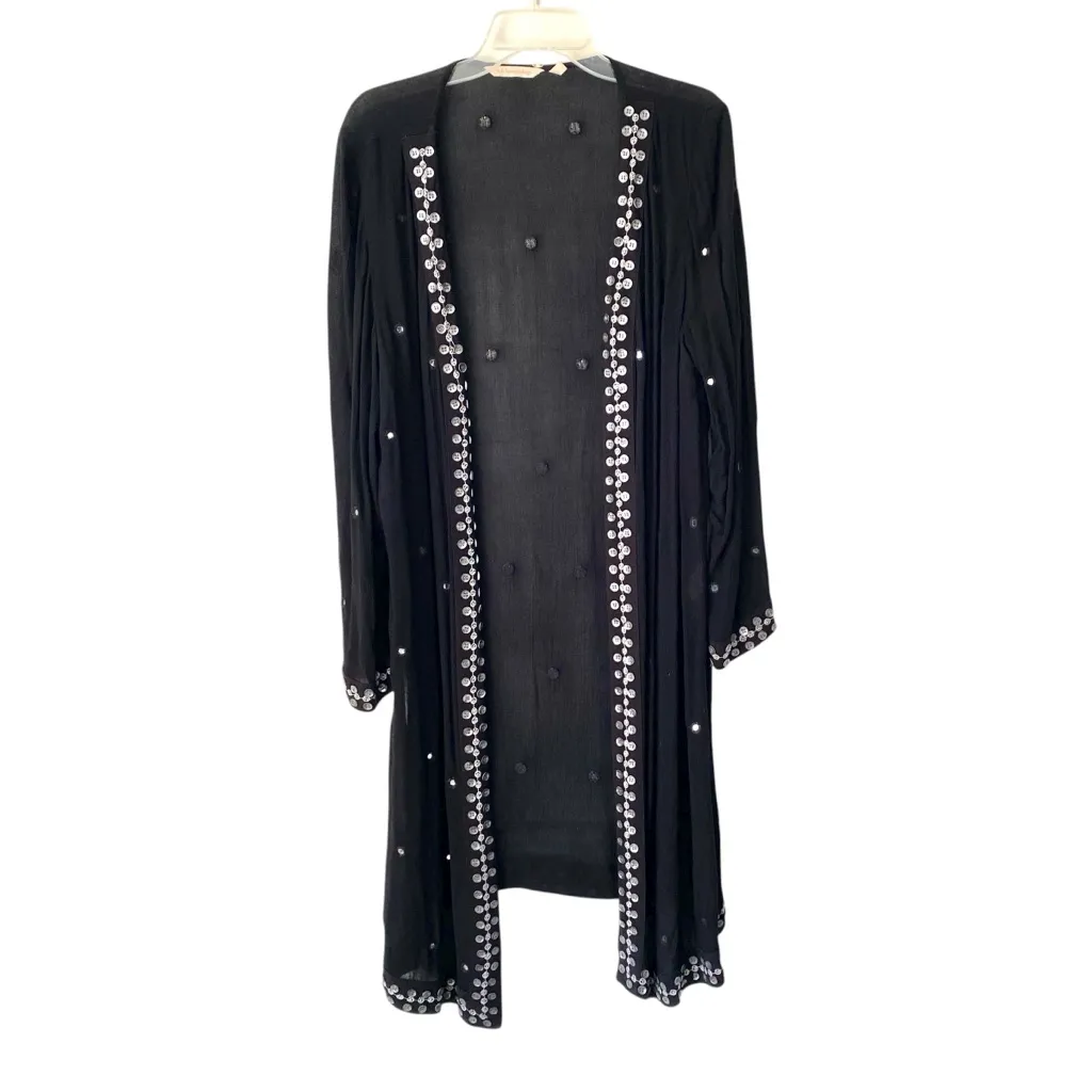 Soft Surroundings Black Breezeway Rafina Gauze Open Cardigan Beaded Open Front - Image 3