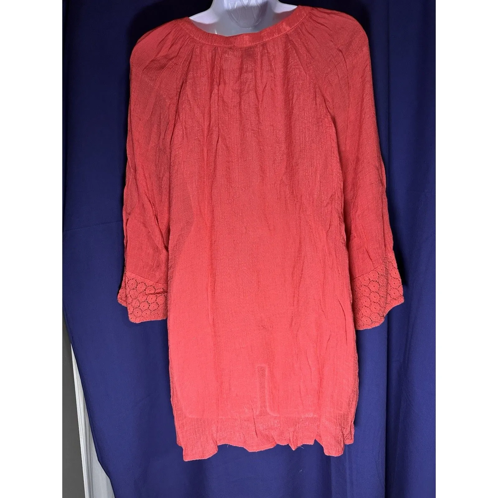 Zac & Rachel Women's Coral Orange Tunic Top Plus Size 1X Roll Tab Sleeve V - Image 2