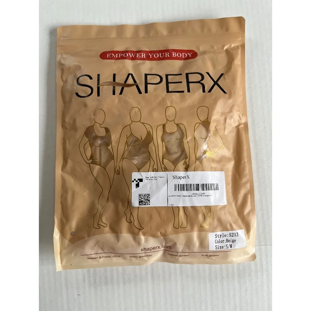 SHAPERX Sz S M Bodysuit Tummy Control Shapewear Full Body Nude Beige STYLE 5213 - Image 2