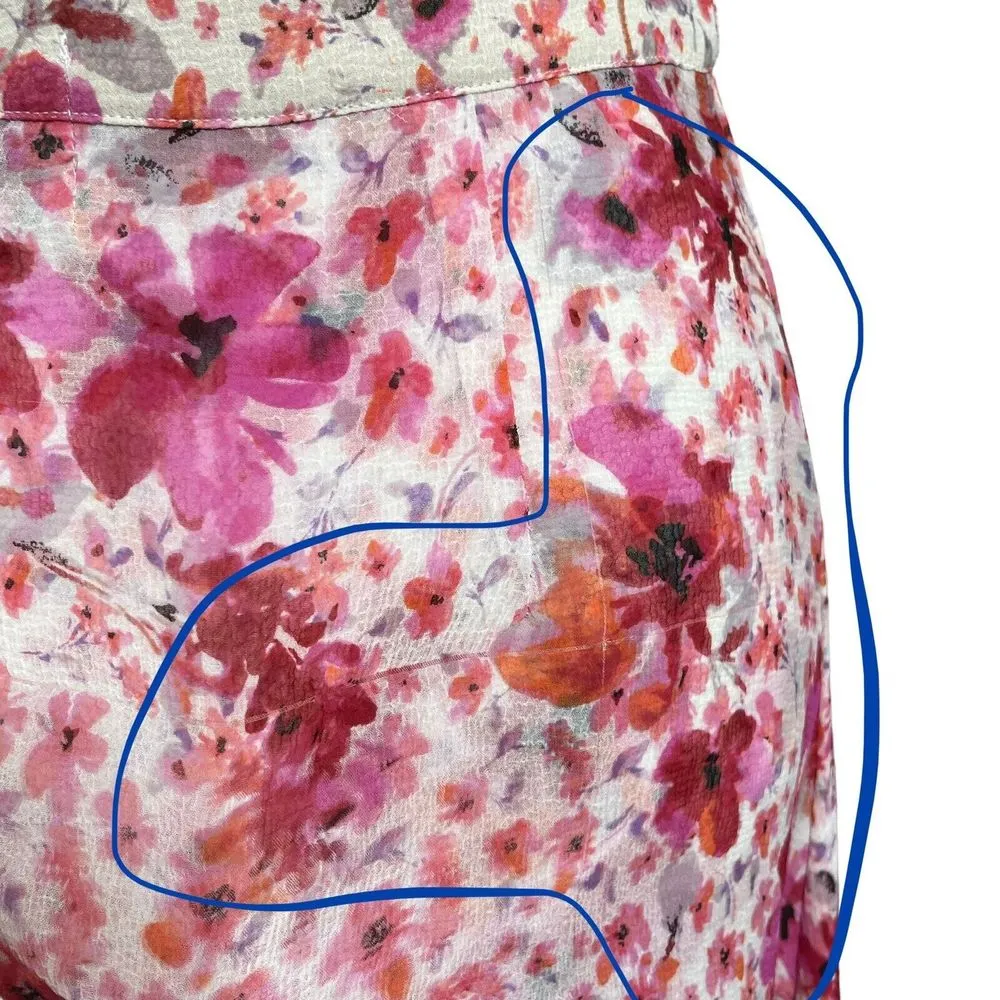 MISA Los Angeles MISA Themis Gardenia Floral Pink White Ruffle Tie Belt Wrap Midi Skirt Size S - Image 12