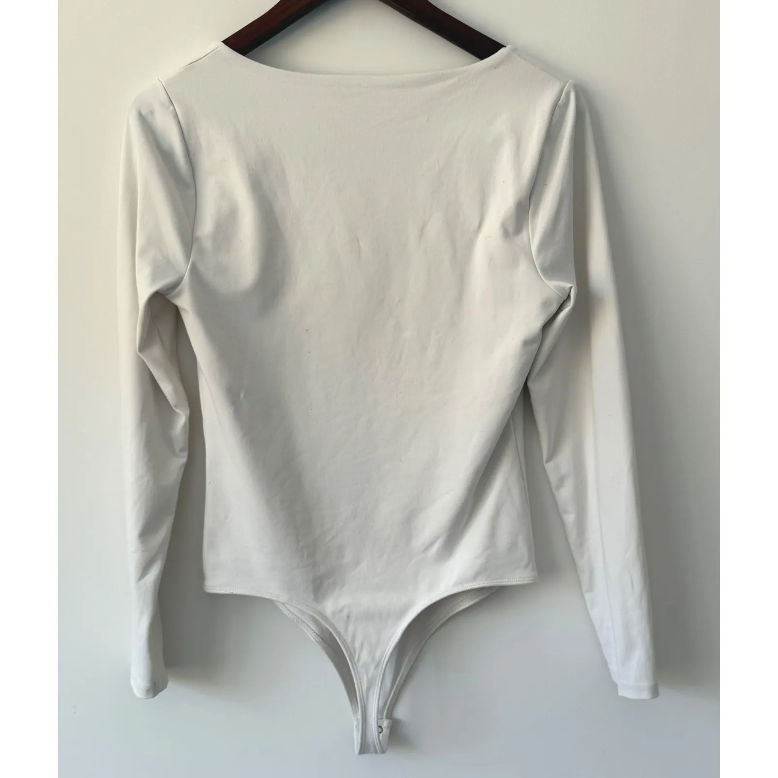 Abercrombie & Fitch Soft Bodysuit White Square Neck Long Sleeve Women's Size M - Image 5