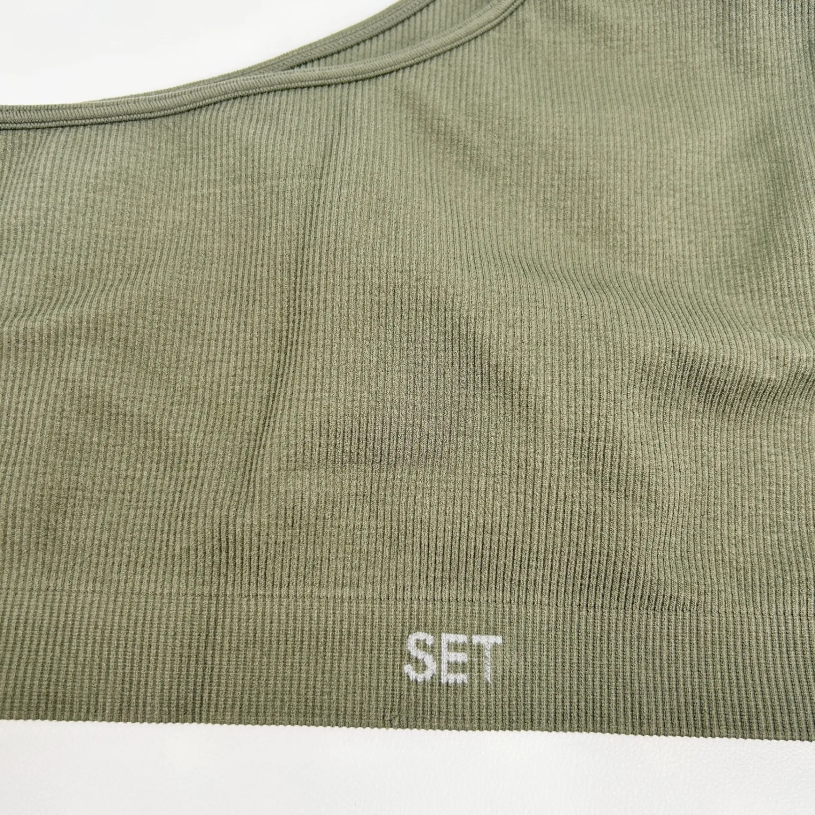 SET Active Womens Active Ribbed One Shoulder Sports Bra Size M / L Olive Green - Image 3