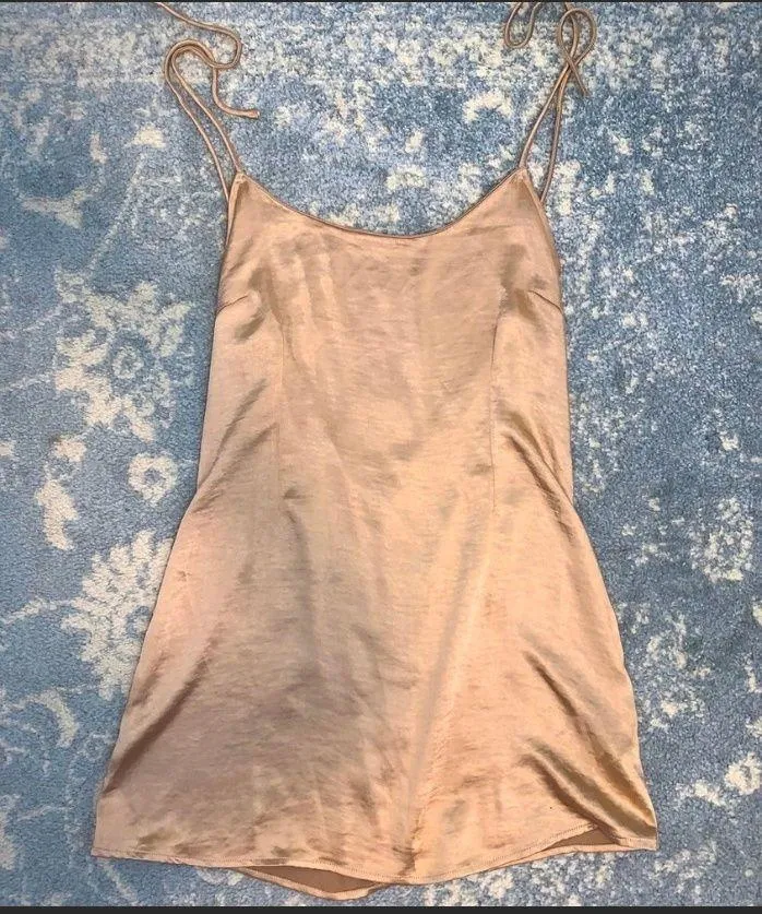 Gold Satin Mini Dress  - Image 2