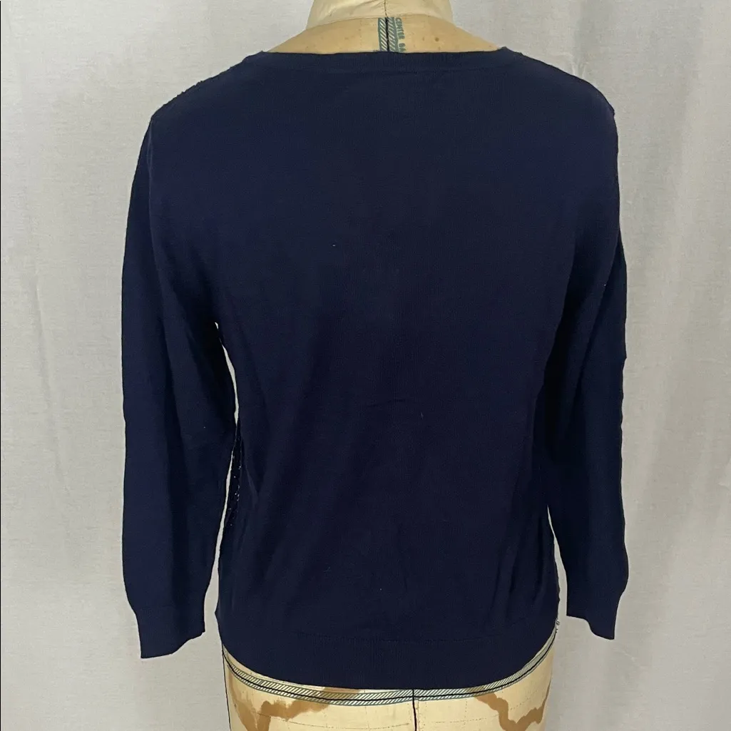 August Silk Elegant Navy Lace Women's Sweater Size Medium NWT - Image 2