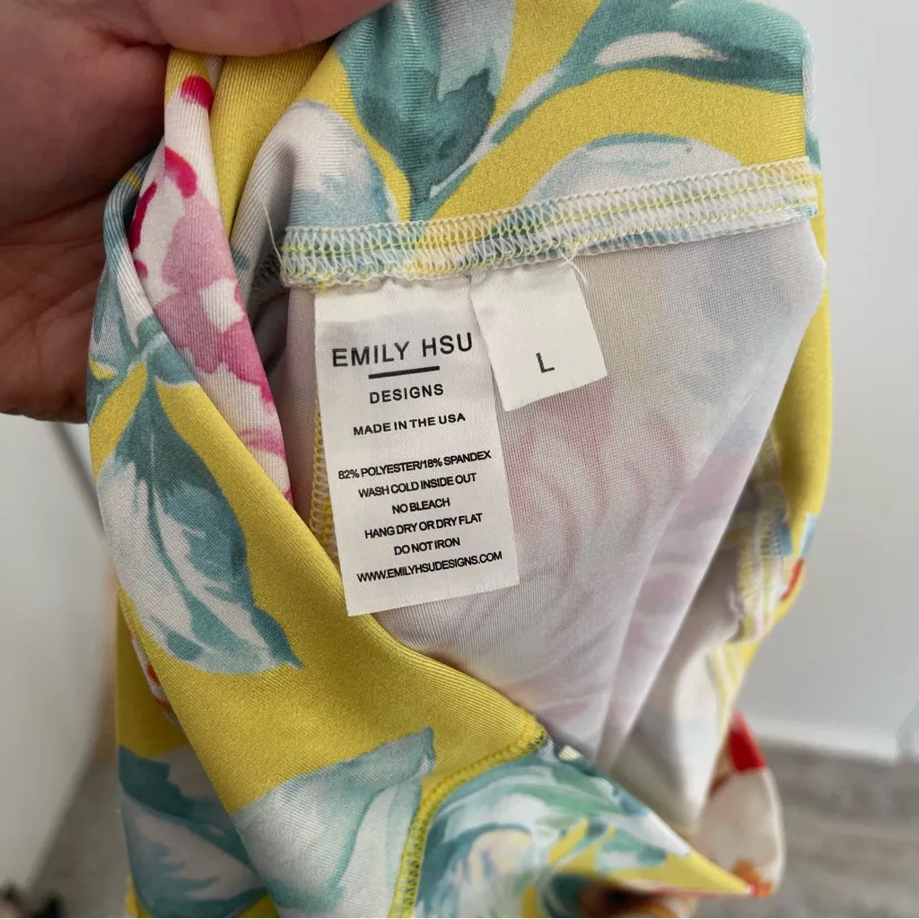 Emily Hsu Designs Yellow Floral Print 7/8 High Waisted Leggings Women's Sz Large - Image 5