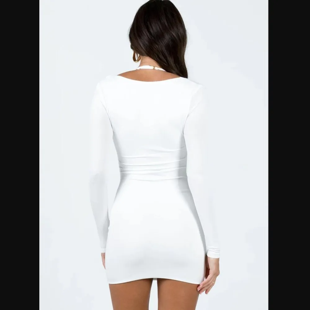 Zandra White Long Sleeve Halter Cut Out Dress 6 - Image 5