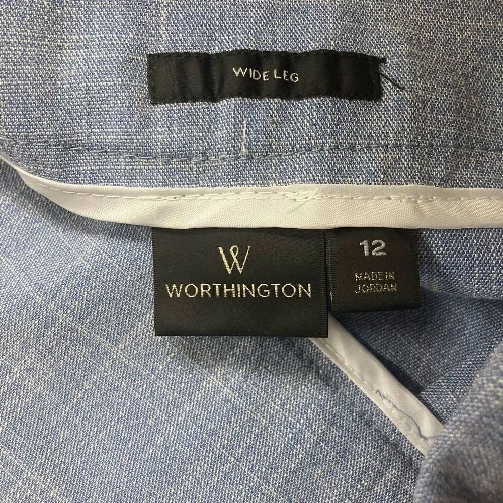 WORTHINGTON‎ Women’s Wide Leg Blue Pants Size 12 Tie Belt Retro - Image 8