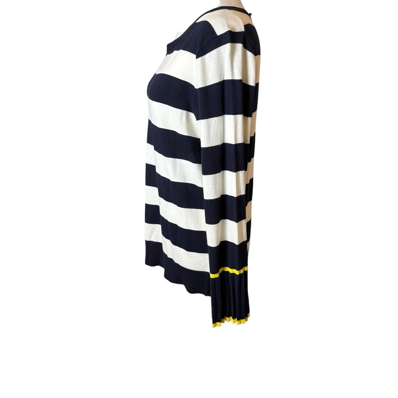 NWT Talbots Navy White Stripe Pullover Sweater Pleated Cuffs Nautical Coastal LG - Image 2