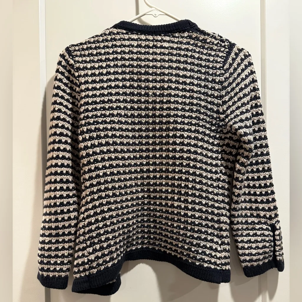 LOFT Navy and Cream Striped Cardigan‎ Size M - Image 2