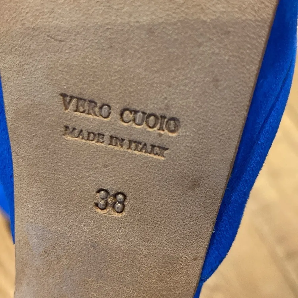 Havi Elle Rare Luxury Cobalt Blue Platform Suede PeepToe Made in Italy Heels 7.5 - Image 9