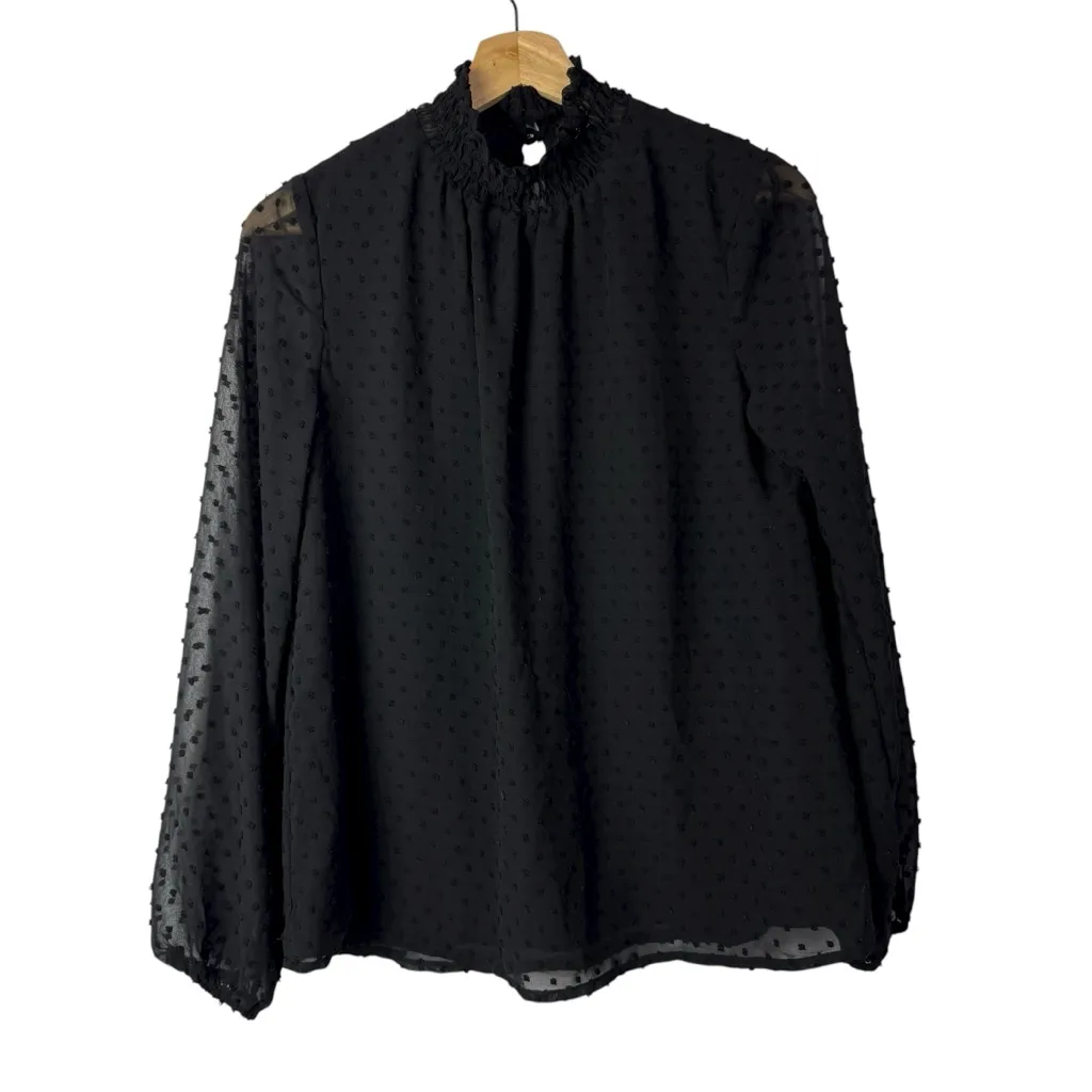 Gibson Black Victorian High Neck Swiss Dot Long Sleeve Top XS - Image 2
